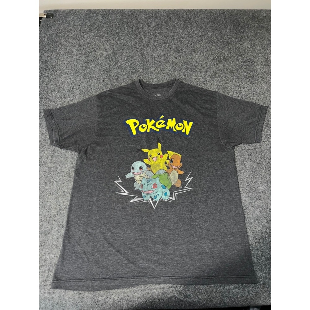 Pokemon Graphic T-Shirt XL Gray Pikachu Charmander Squirtle Bulbasaur Tee